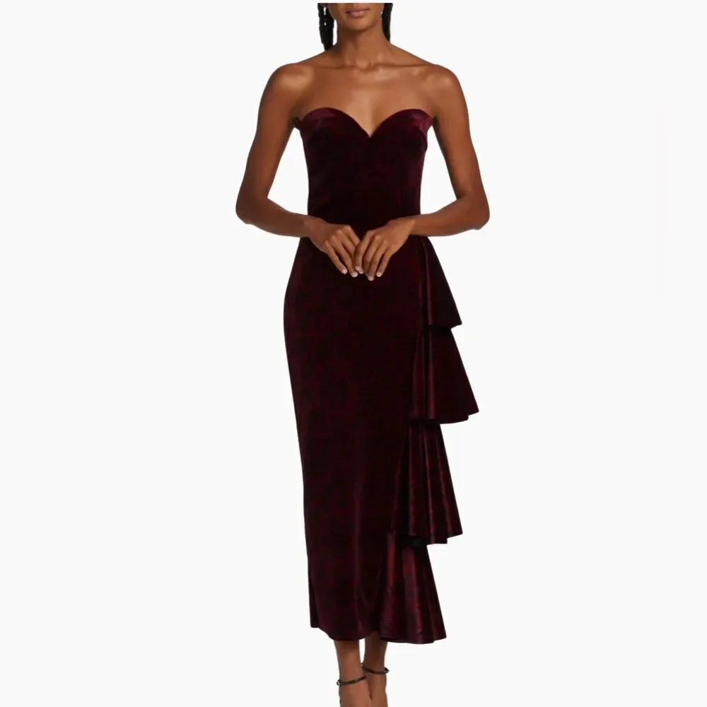 Chiara Boni Velvet Rose-Print Midi-Dress size 6